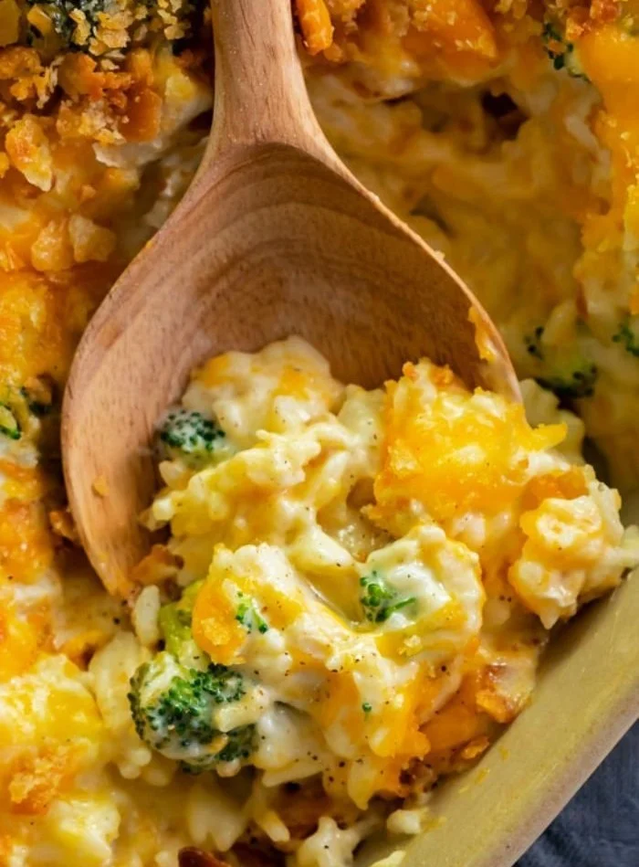 Broccoli Cheese Casserole with Rice and Chicken